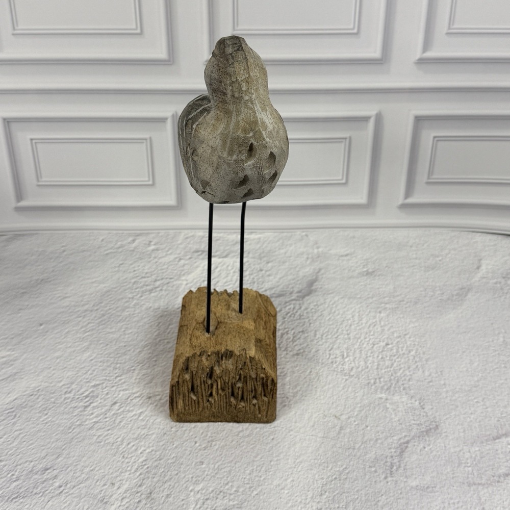 Hand Carved Wooden Egret Shorebird Sculpture Coastal Beach Decor Rustic Bird Art - Picture 3 of 16